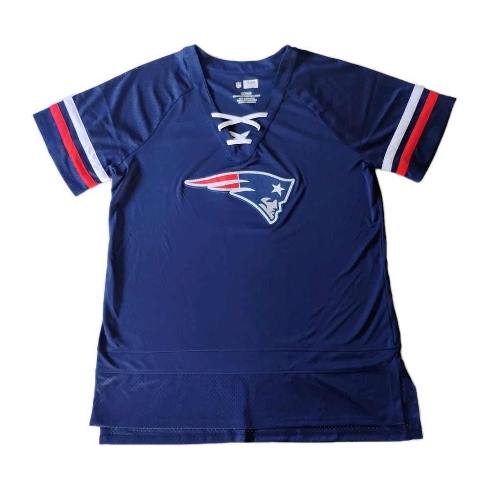 Patriots NFL Women's XL Lace Up‎ Jersey Top Blue New Without Tags